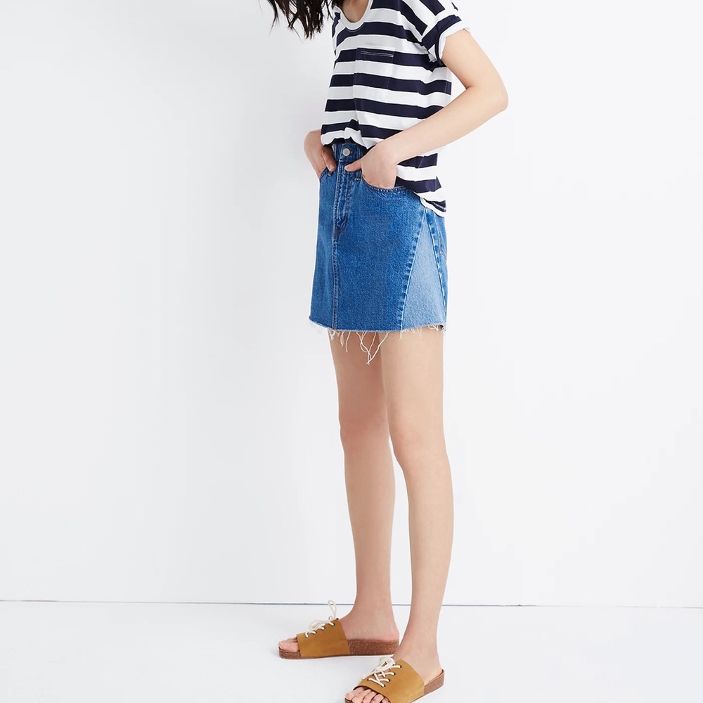Madewell Rigid Denim A-Line Mini Skirt Pieced Edition